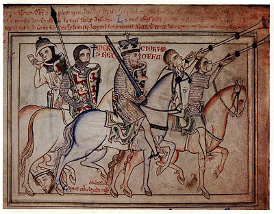 Offa, King of Mercia as depicted in Matthew Paris' illuminated manuscript of the 13th century